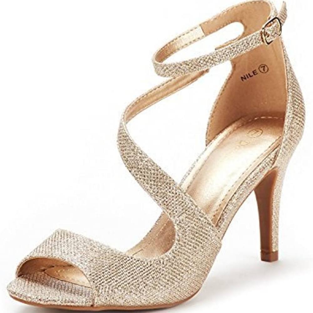 Champagne Gold Open Toe Pump Heel